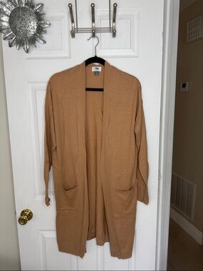 Old Navy Open-Front Long Cardigan Tan Color with Front Pickets Sz L Lightweight